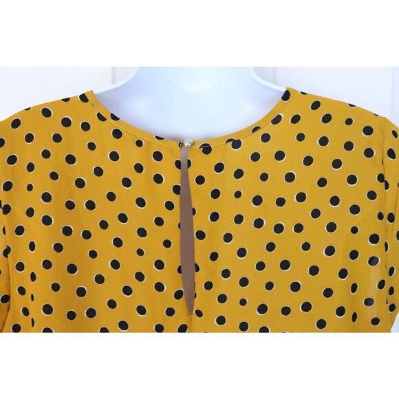 Lily White Polka Dot Blouse, size Medium Yellow Black - Picture 7 of 10